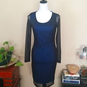 Philosophy Blue dress with black mesh overlay
